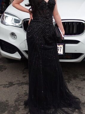 Elegant Black Beaded Evening Gown - Women's Formal Dress